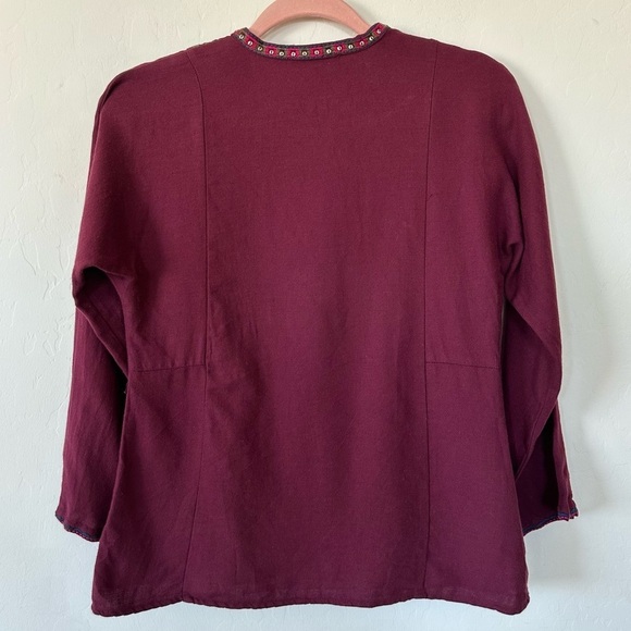 Madewell Wool Cotton Blend Maroon Boheme Embroidered Popover Top Extra Small - Picture 6 of 7